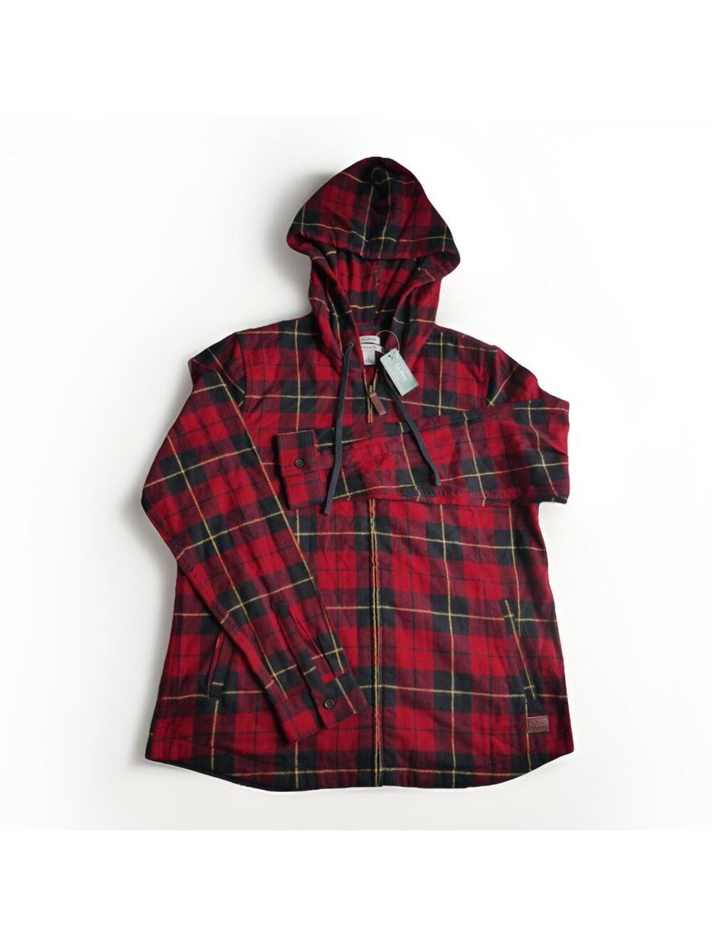 NWT L.L.Bean Scotch Plaid Zip Hoodie Flannel Shacket Red Wallace Tartan Womens S